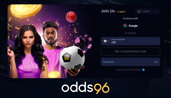 Odds96 वेबसाइट पर एक नया खाता बनाएँ