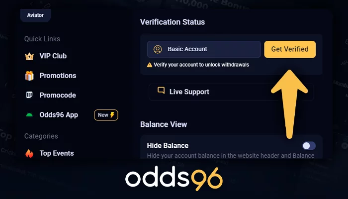 Verifying a player's identity on Odds96