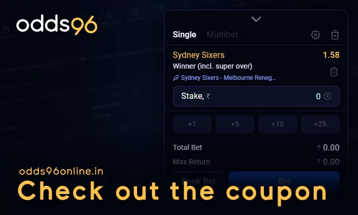 Check out the betting coupon at odds96