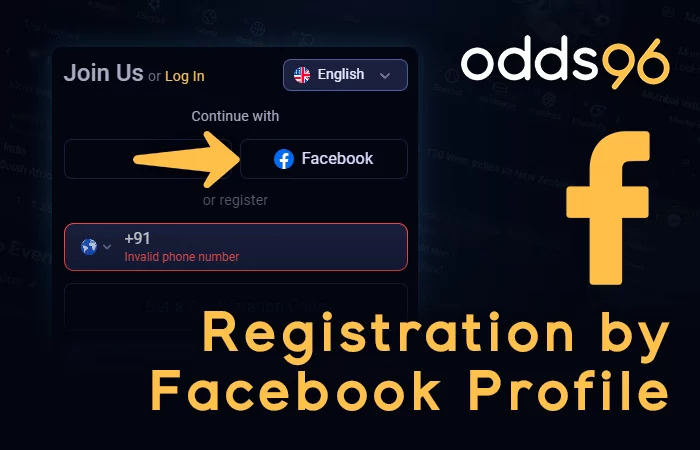 How to start Odds96 Registration by Facebook profile