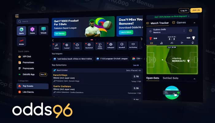 Visiting the homepage of Odds96