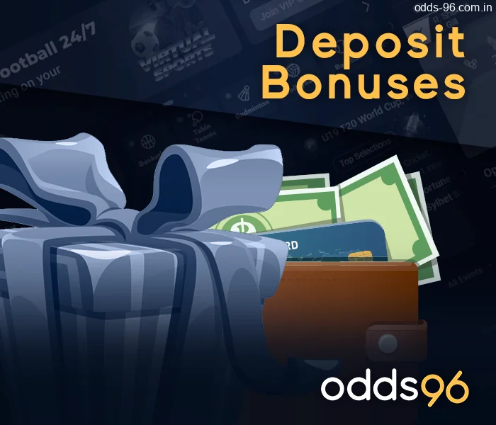 Deposit bonuses at Odds96: ₹1200 for Astropay and 5% for Crypto