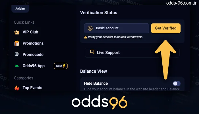 Verifying a player's identity on Odds96