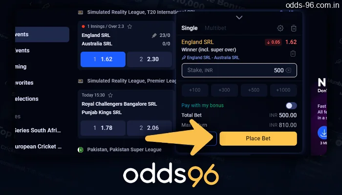 Bet on a sporting event at Odds96 with a deposit bonus