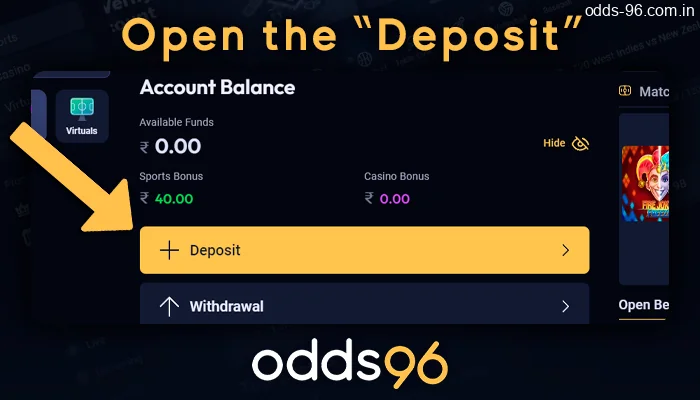 Payment section on the site of Odds96