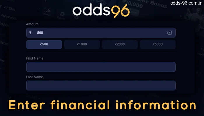 Entering personal data to withdraw money from Odds96 account