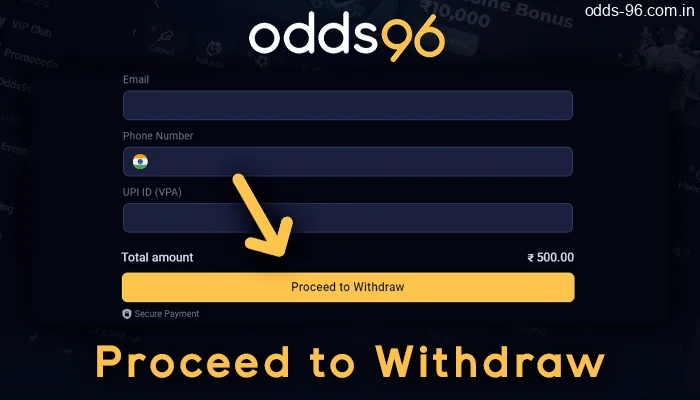 Confirmation of withdrawal from Odds96