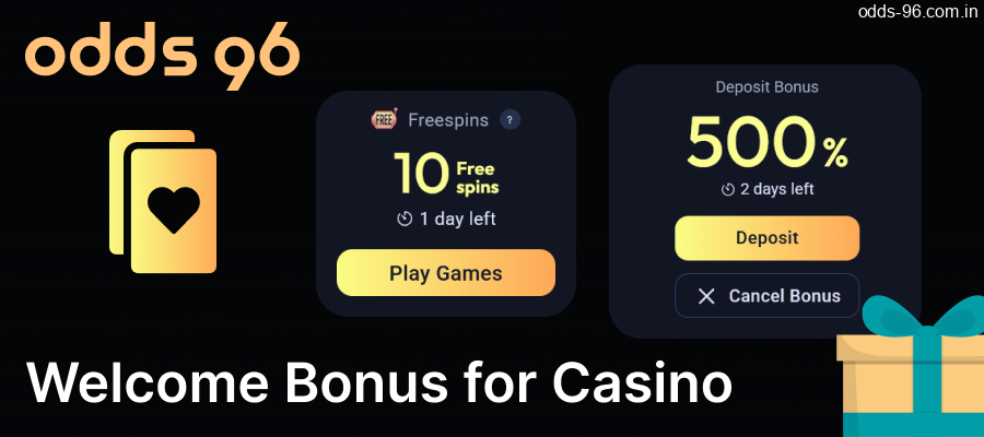Welcome bonus for the casino on the Odds96 website