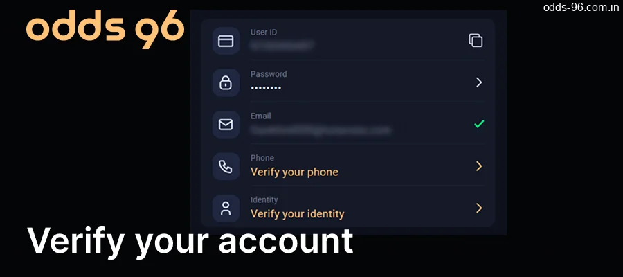 Verify your account on the Odds96 website