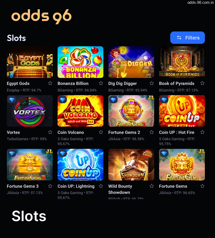 The slots category at Odds96