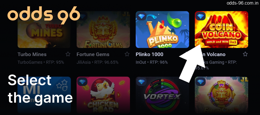 Choose the Odds96 game you want to play