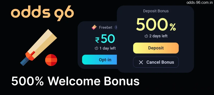 Welcome bonus for cricket betting at Odds96