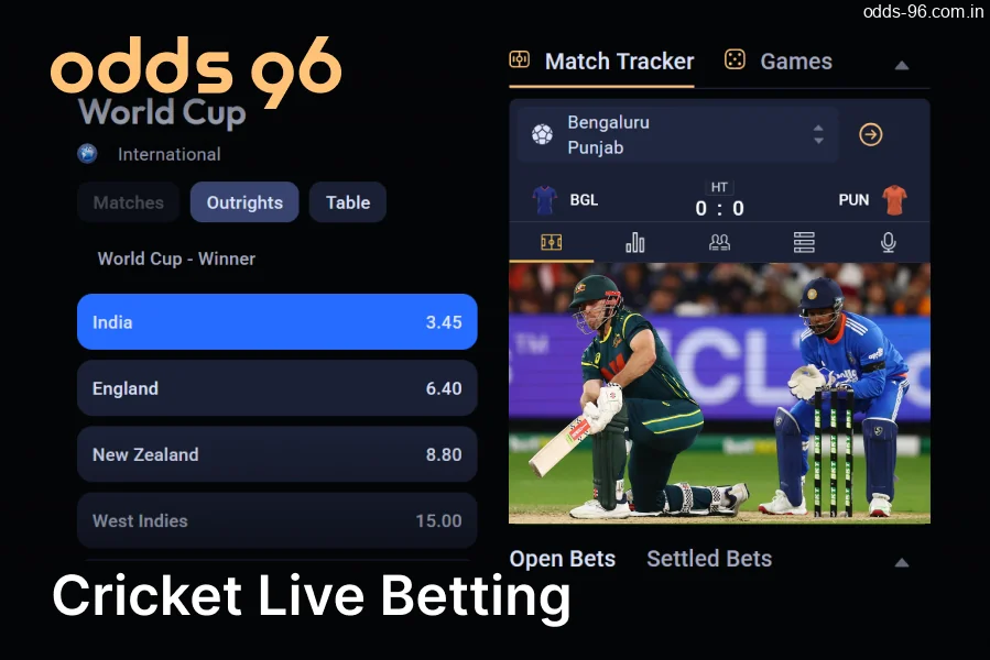 Live betting on cricket at Odds96