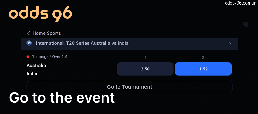 Select an event from the Odds96 Kabaddi betting menu, then choose an option