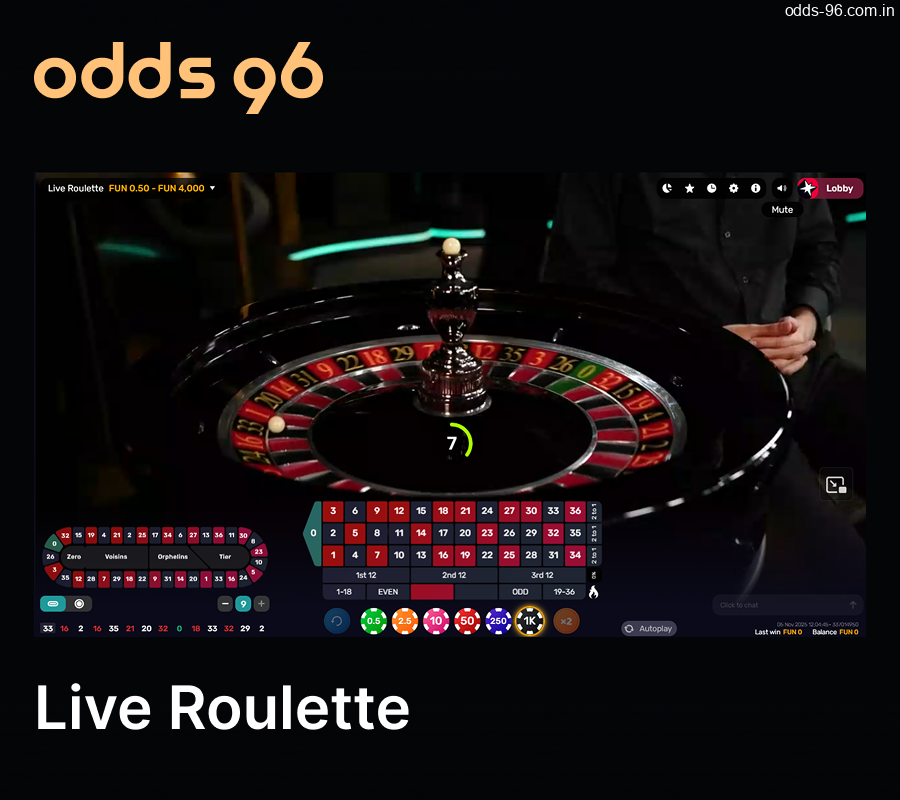 Play live roulette with a real croupier on the Odds96 website