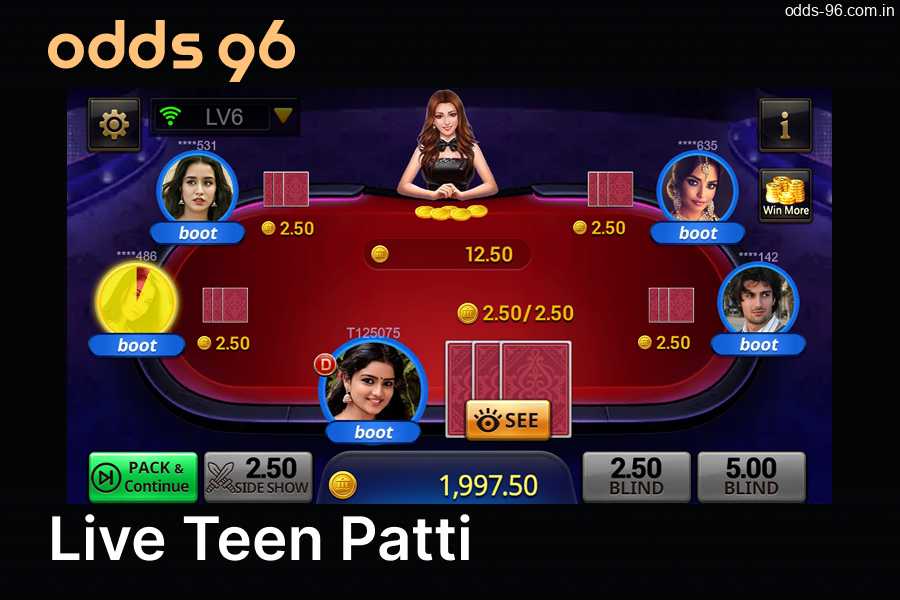 Play Teen Patti Live on the Odds96 website