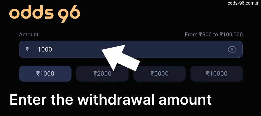 Enter the amount you want to withdraw from Odds96