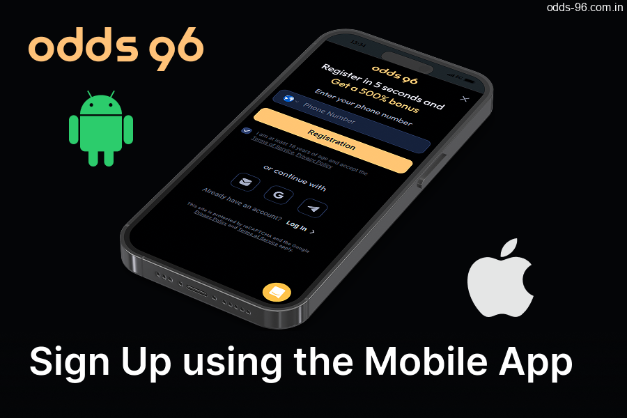 Use the mobile app to sign up at Odds96