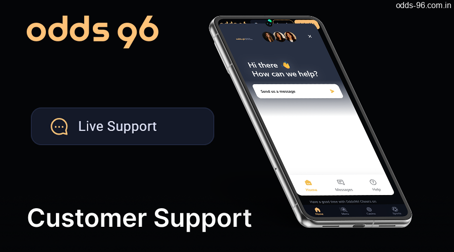 Customer support on the Odds96 app