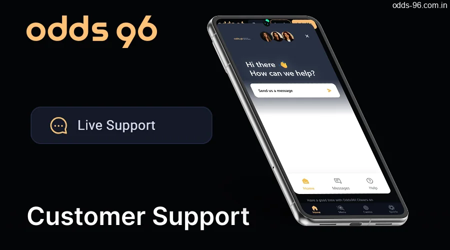 Customer support on the Odds96 app