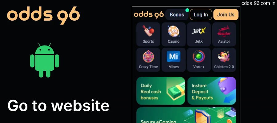 Go to the 0dds96 website through the app