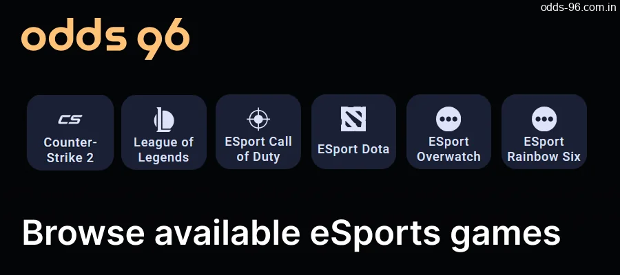 Browse the available Odds96 eSports games