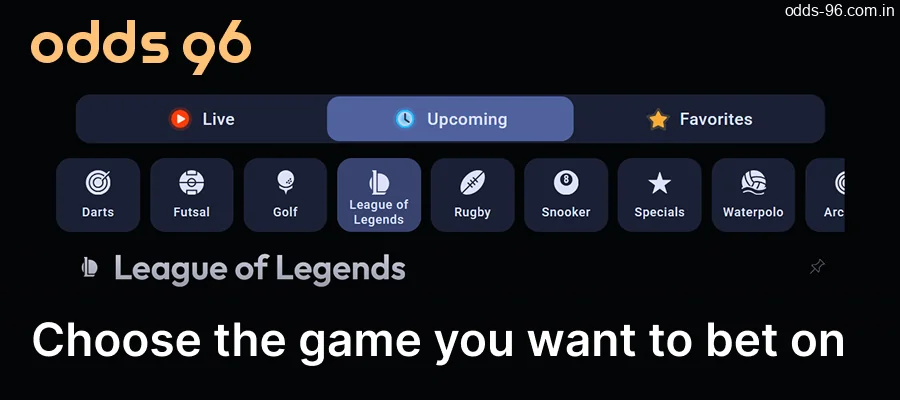 Choose the eSports game on Odds96