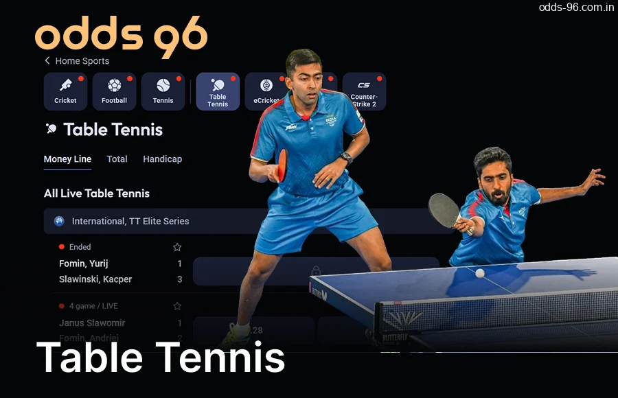 Betting on Table Tennis is available on the Odds96 website