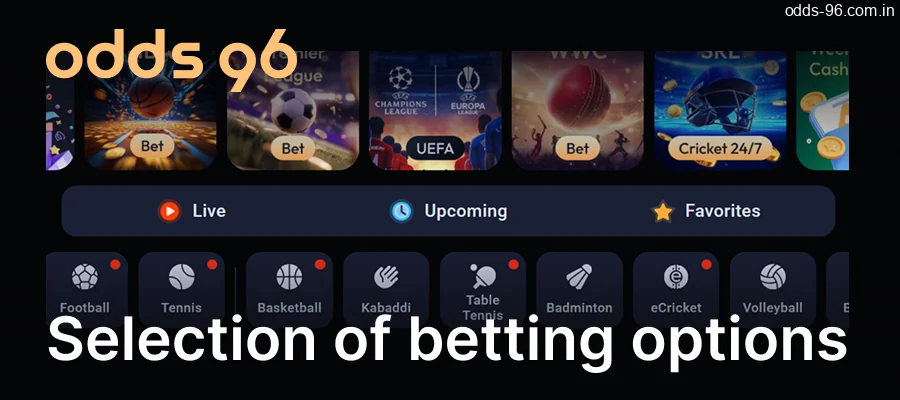 The Odds96 website offers a variety of betting options