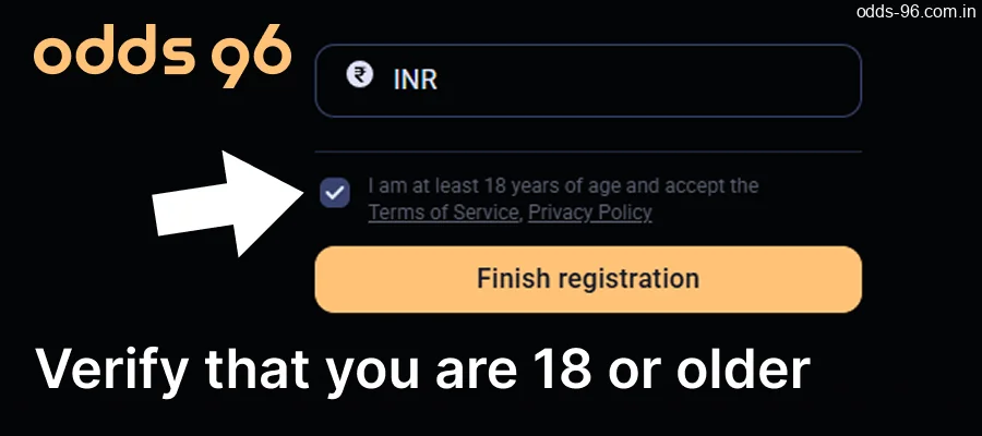 Check the box to verify that you agree to the Terms and Conditions of Odds96