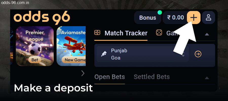 Making Odds96 deposit for Aviator