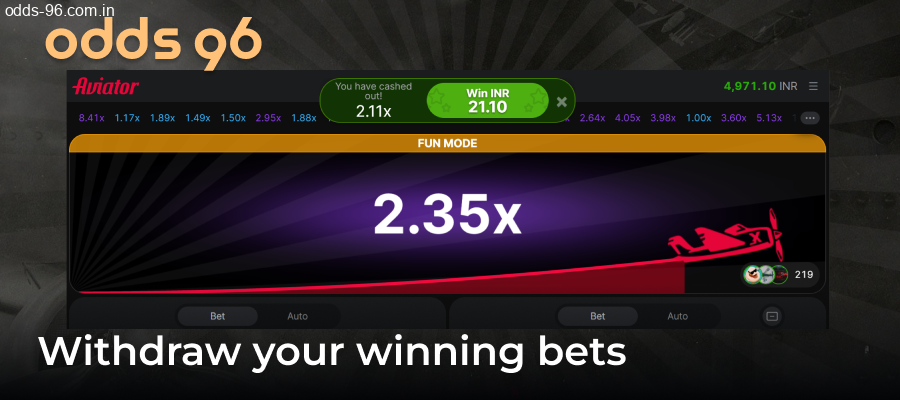 Cashing out winnings at Odds96 Aviator