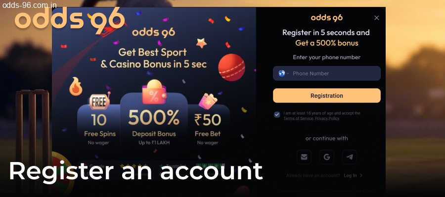 Creating a new Odds96 betting account