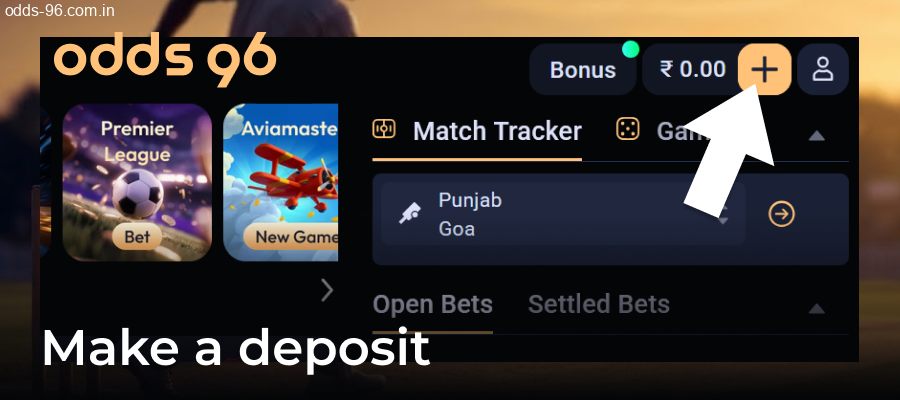 Making deposit to activate Odds96 bonus