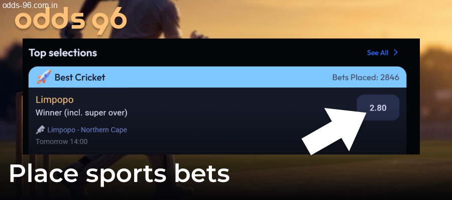 Placing sports bets on Odds96 site