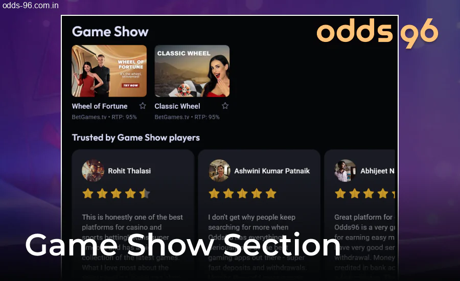 Live casino game shows at Odds96 India