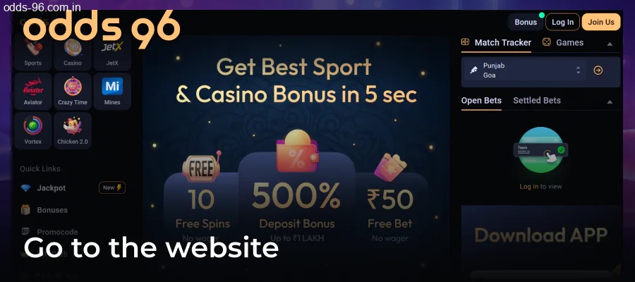 Visiting Odds96 Casino official website