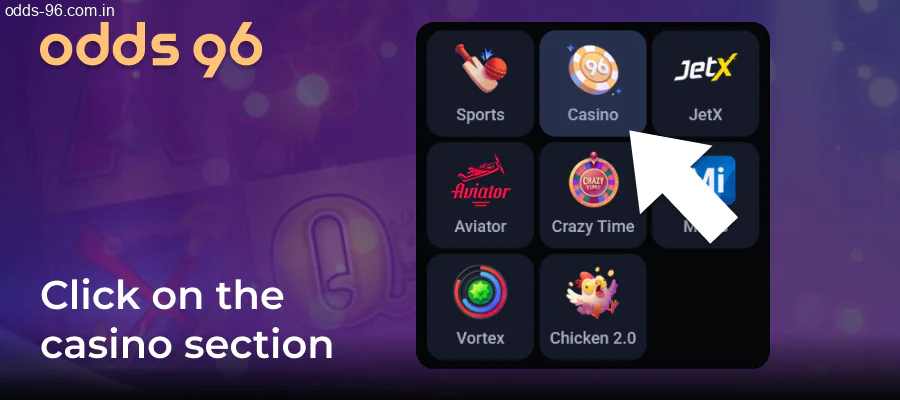 Check out the game lobby in the Odds96 Casino