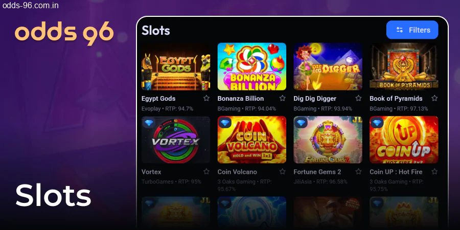 Popular online slot games at Odds96 Casino
