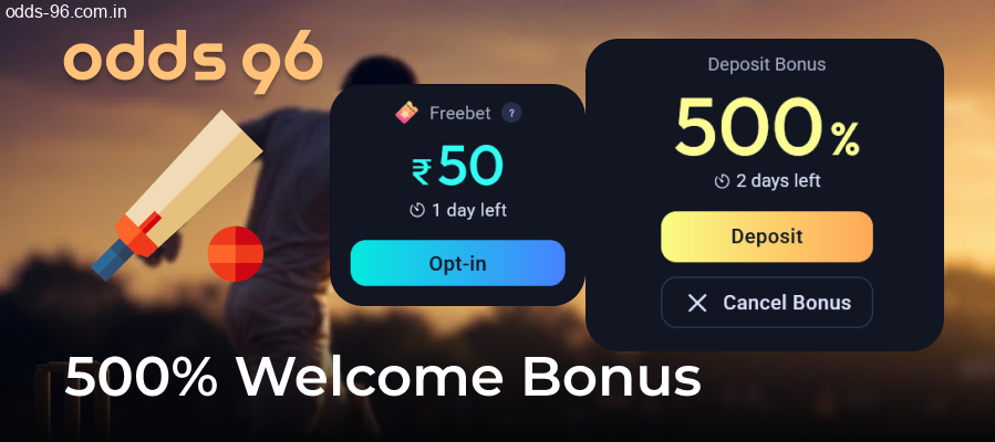 Odds96 cricket welcome bonus up to 500000 INR