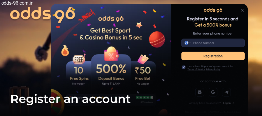 Visiting Odds96 website to register account