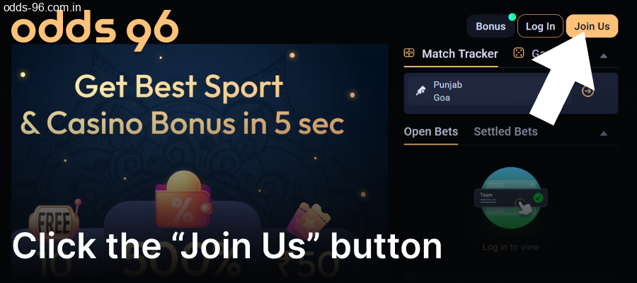 Click Join Us to start at Odds96