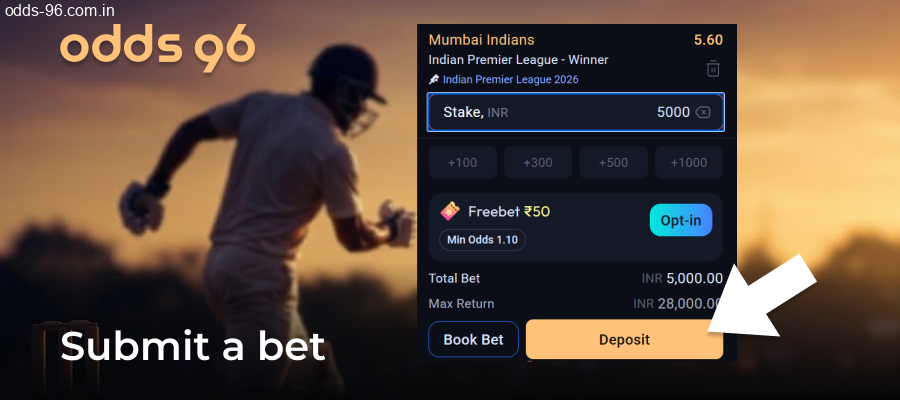 Setting stake and confirming Odds96 bet