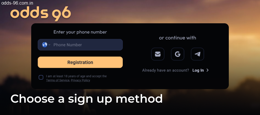 Filling info for Odds96 account signup