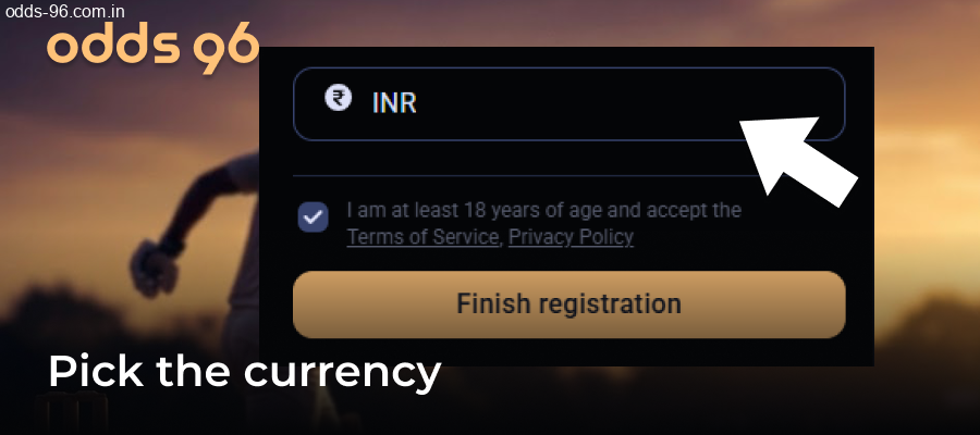 Picking INR currency on Odds96 platform