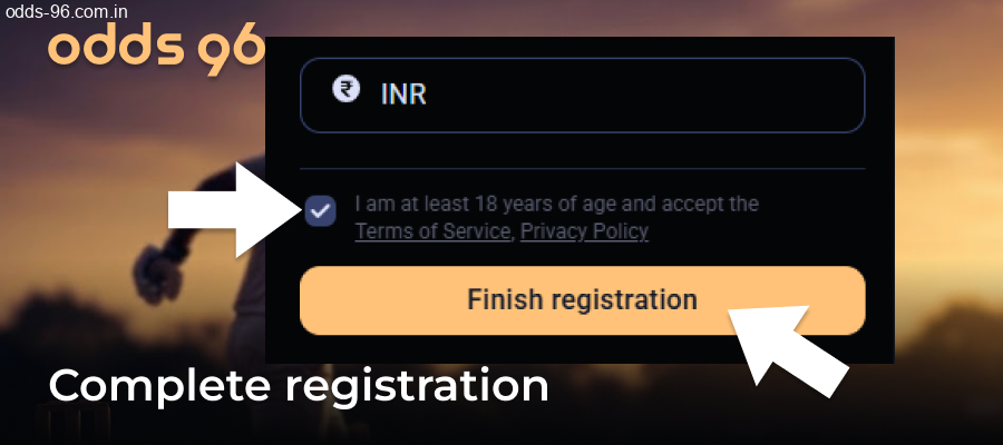 Completing Odds96 registration and terms agreement