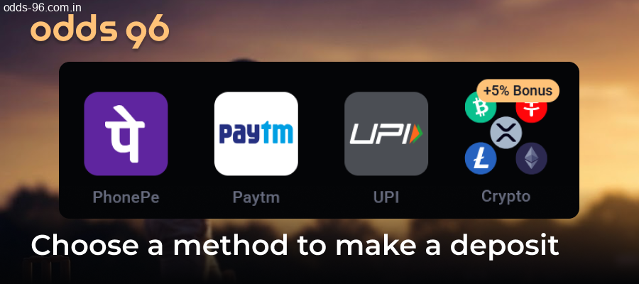 Choosing Odds96 payment method for deposit