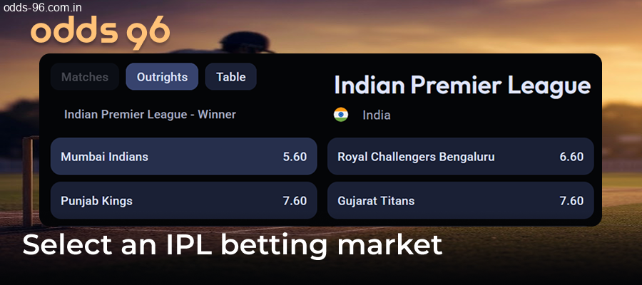 Picking IPL match on Odds96 sportsbook