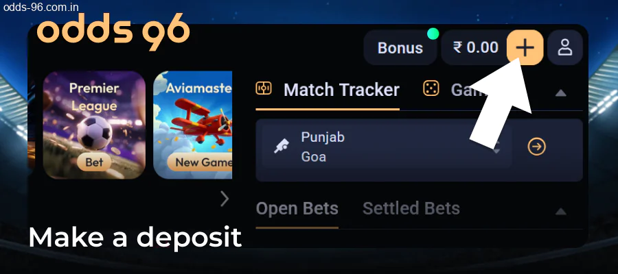 Depositing money into Odds96 balance