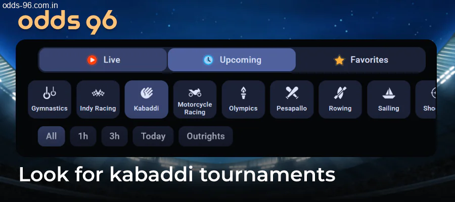 Searching Kabaddi tournaments at Odds96